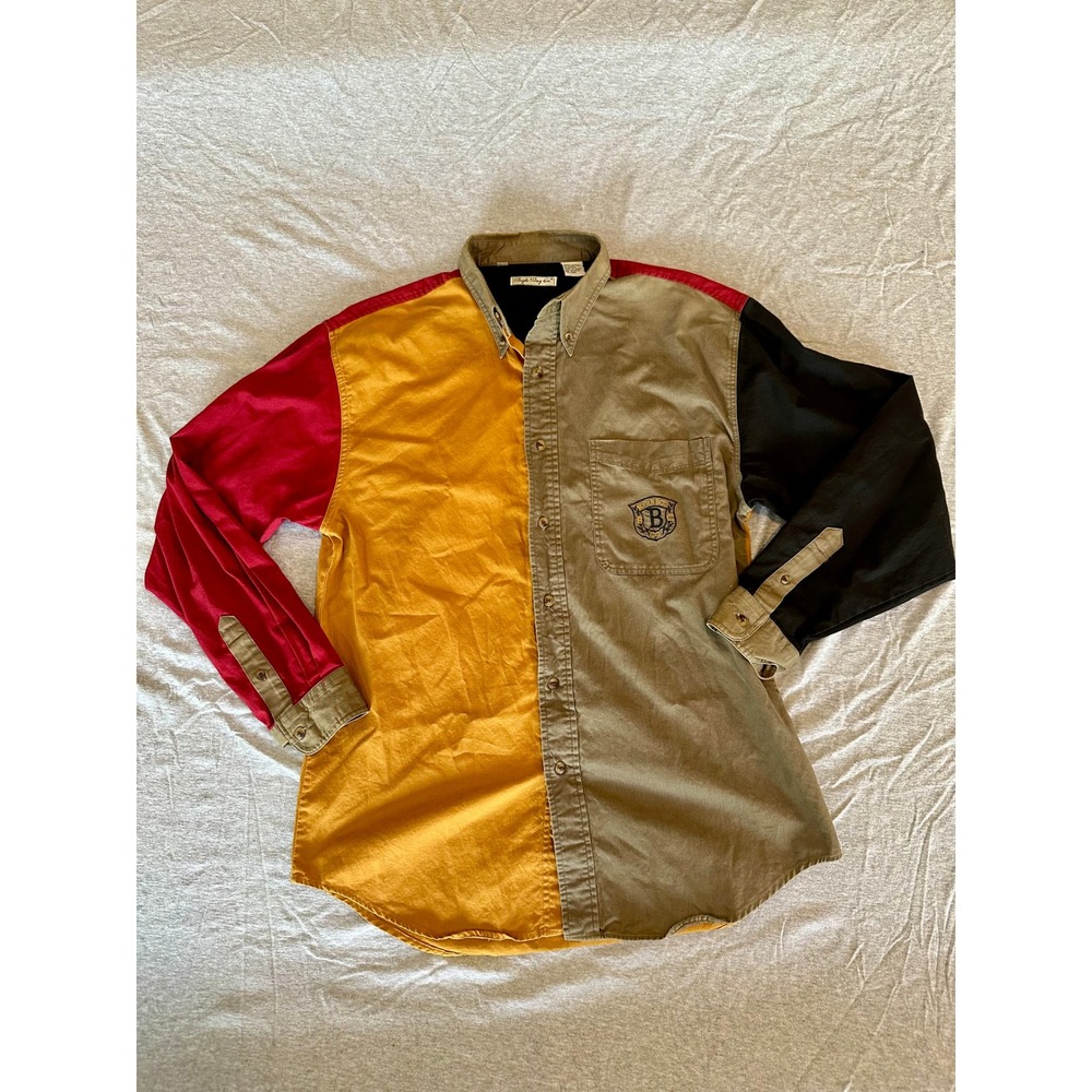 Vintage Bugle Boy Colorblock Button Down Shirt Mens Medium 90s Streetwear Crest